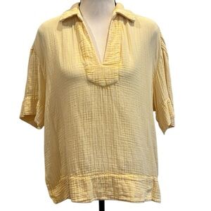 Faherty Sahara Sun Yellow Dream Cotton Gauze Wren Top Short SL XS Runs big NWOT